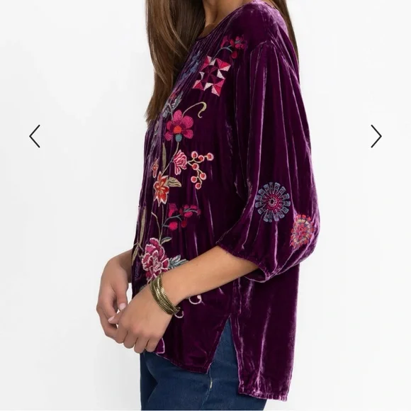 Johnny Was Purple Velvet Floral Blouse - Picture 3 of 6